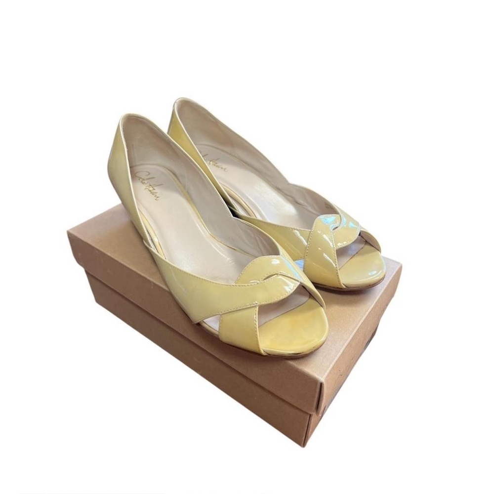 Cole Haan vintage ivory/yellow wedge peep toe